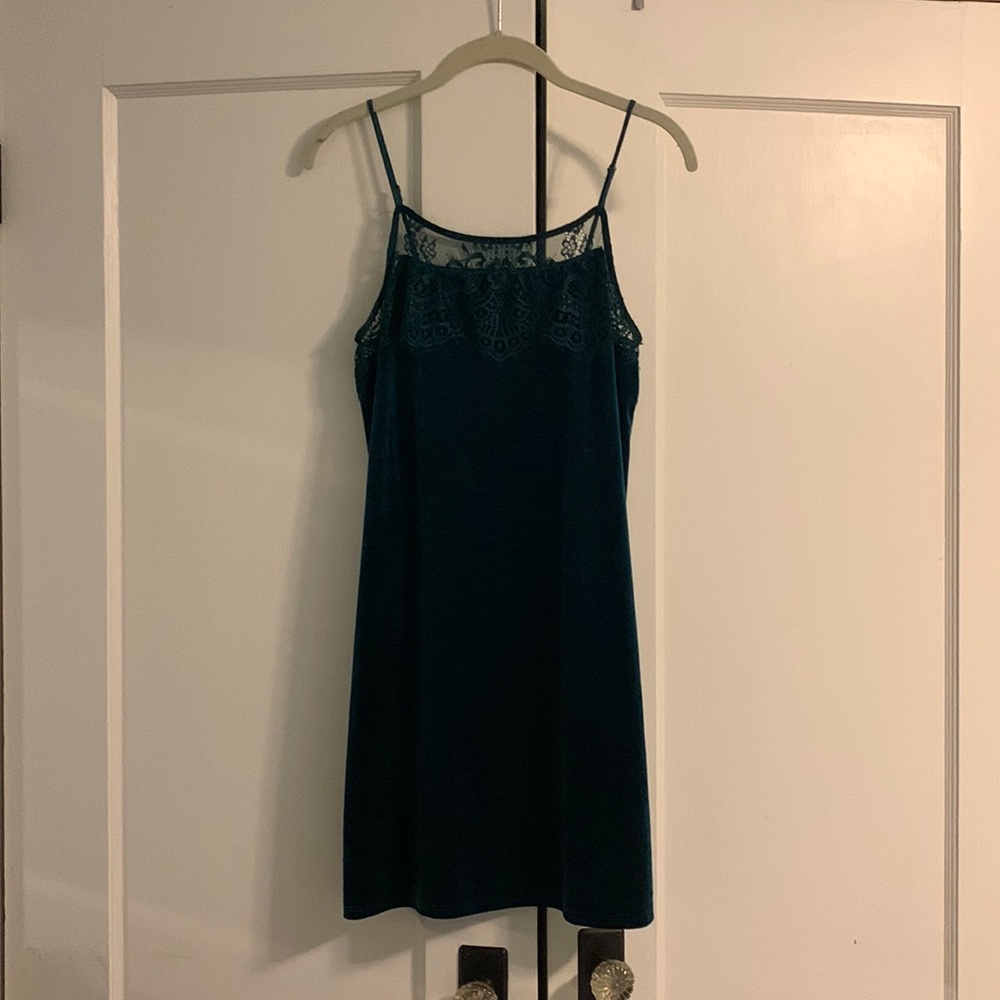 forest green velvet slip dress.